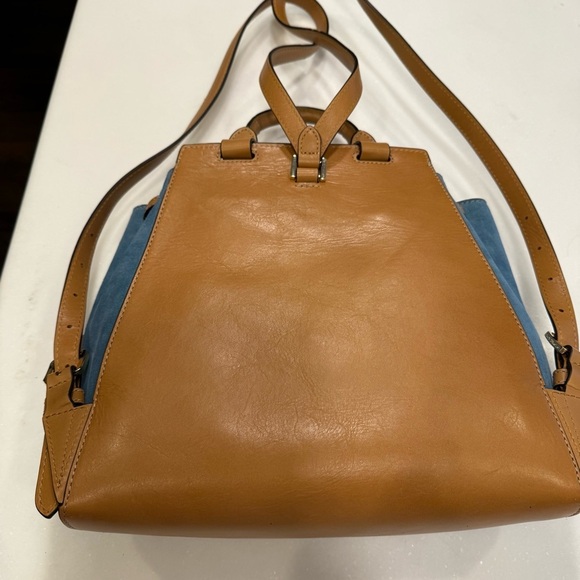 Michael Kors Women’s “Romy” Denim Blue Suede & Tan Leather Backpack NWT - Picture 13 of 16